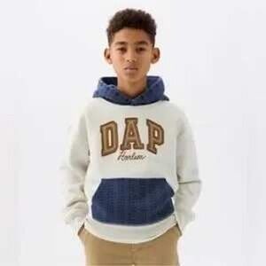 Gap x Dapper Dan Hoodie Kids XXL 14-16 White Blue Harlem Logo Excellent Collab